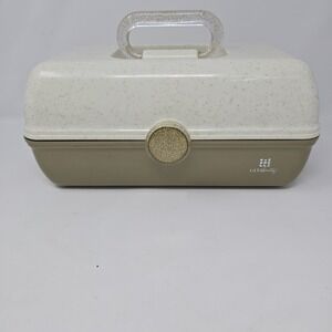 Large Caboodles Ulta Beauty 3 Tier Makeup Case Vintage Glittery Gold & White